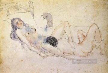  1902 Works - Man and woman with a cat Homme et femme avec un chat 1902 Cubist